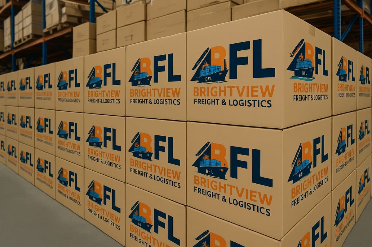 Stacked Brightview cartons prepared for LCL consolidated shipping